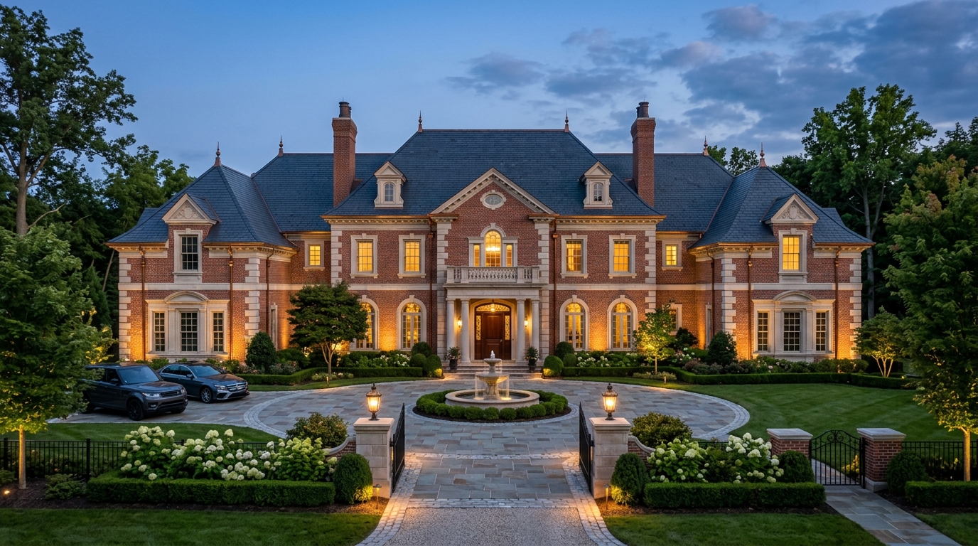 Custom Georgian brick and slate estate in New Albany