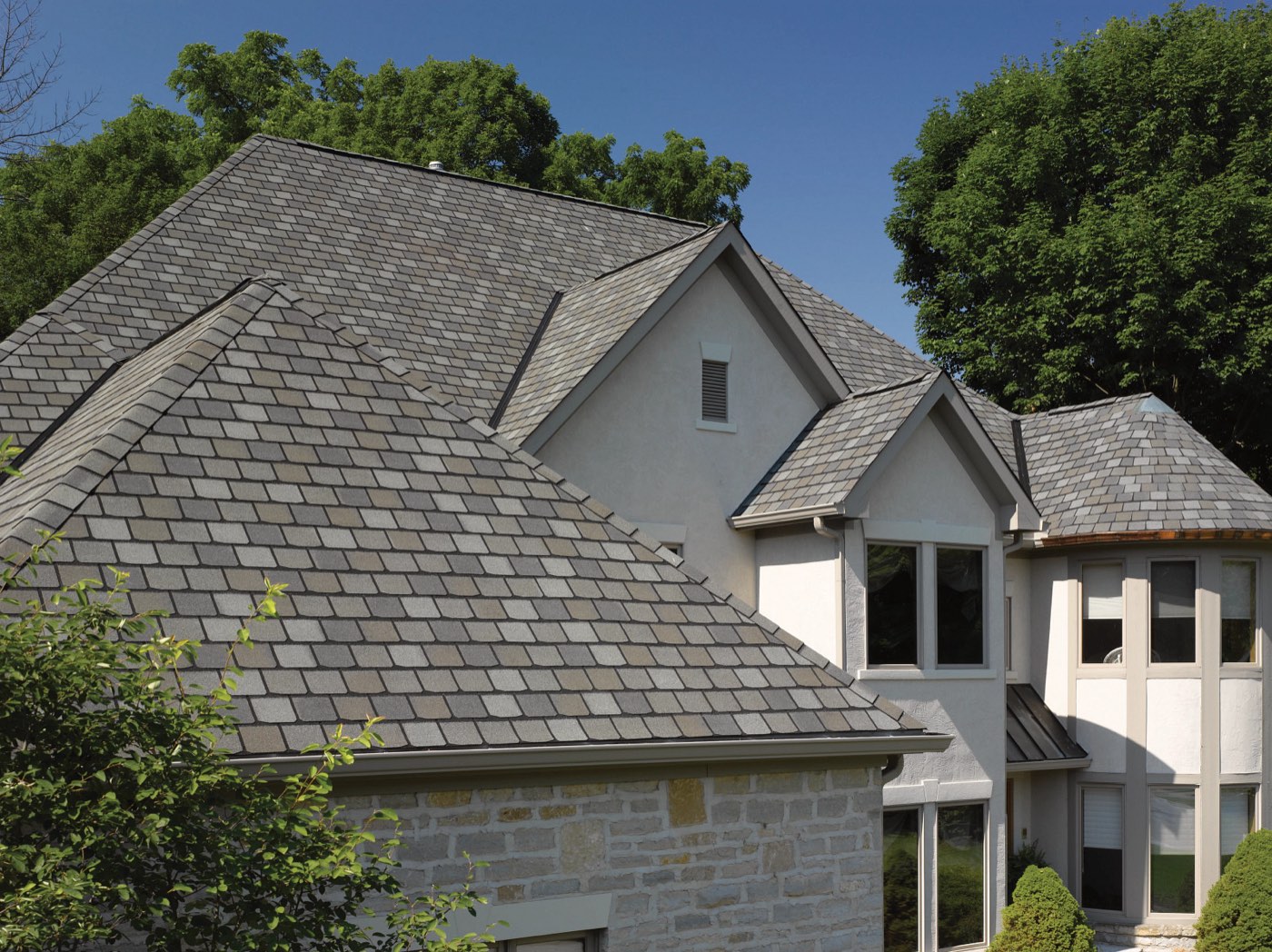 CertainTeed Highland Slate shingles shown on a home, manufacturer product photo